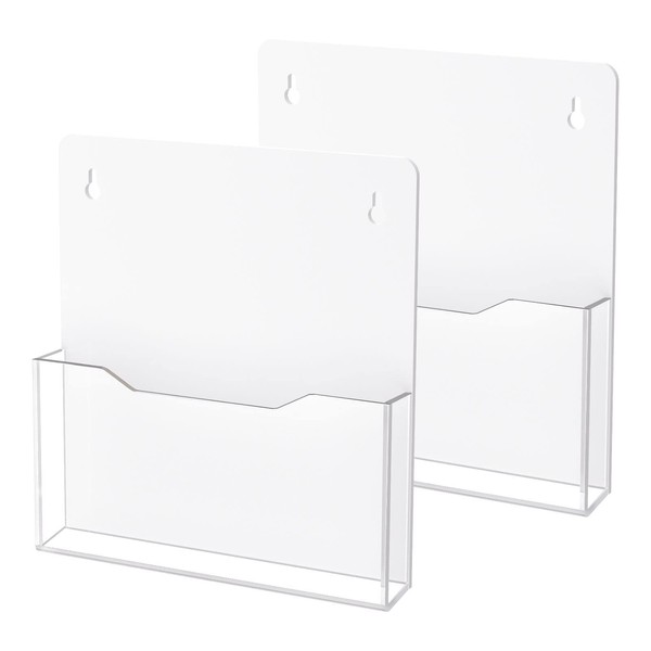 HIIMIEI Magnetic File Holder, 2 Pack Mail Magazines Organizer Wall Mount, Acrylic Hanging Wall File Organizer for Cabinets, Whiteboard, Refrigerator (Clear)