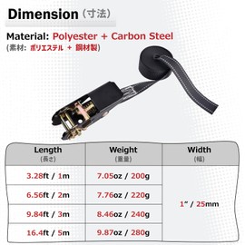 Azarxis Ratchet Belt, Lashing Belt, Tie Down Belt, Break 800 kg, Reflective Band, Load Tightener, Fixing Belt, Fixed Band, Width 0.9 inches (25 mm), 3.6 ft (1 m), 2 m, 3 m, 5 m, Motorcycle,