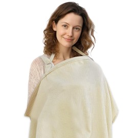IGXX Nursing Cover with Sturdy Ring Breathable Cotton Adjustable Straps - Multifunctional as Nursing Cover Pram Cover Car Seat Cover (Khaki)