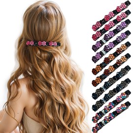 WwuHua Women's Hair Clips, Pack of 10 Hair Clips with Crystal Flower, Hair Clip with 3 Clips, Double Layer Hair Clip, Flower Hair Clips for Long and Curly Hair