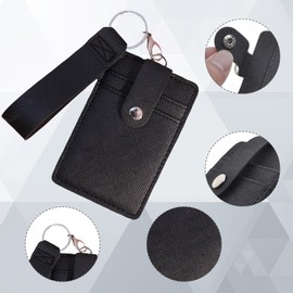 Anmahe 2 Pcs Credit Card Holder Wallet, Card Holder Minimalist Soft Leather Wallet Case, Credit Card Wallets for Women with Key Ring (Black/Pink)