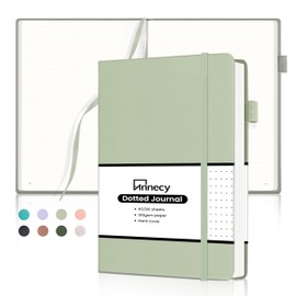 Annecy Numbered Bullet Dotted Journal Notebook, Medium 5.5x 8.25, 160 Pages 100GSM Writing Paper, A5 Grey Green Faux Leather Cover with Pen Loop
