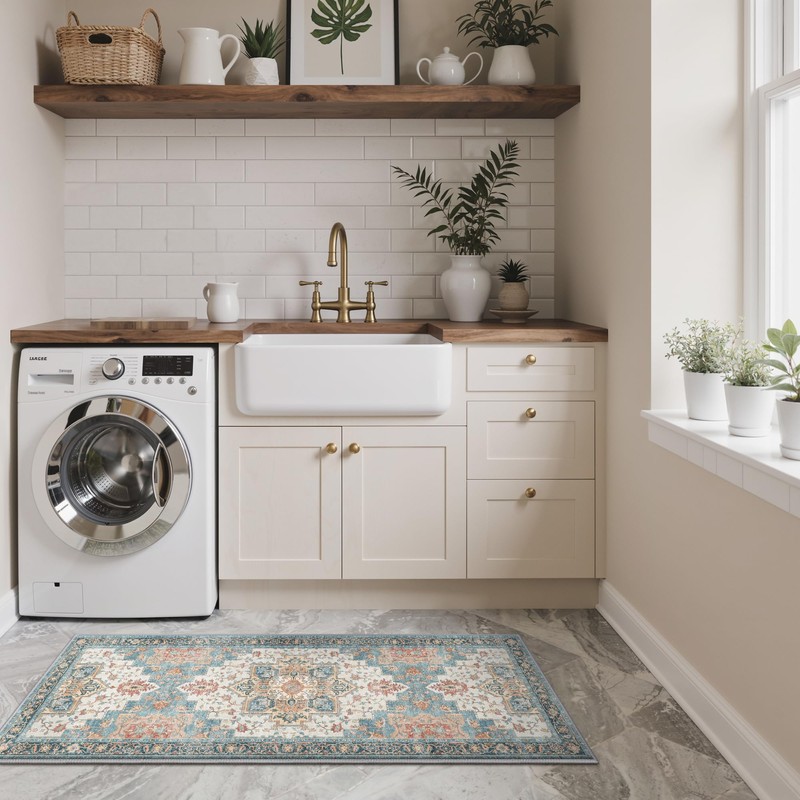 GENIMO Kitchen Rugs Set of 2, Washable Non Slip Cushioned