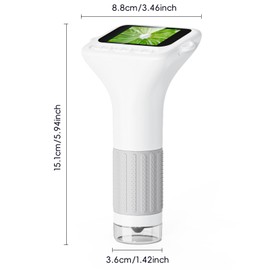 Kids Portable Microscope, Poweful Magnification Digital Handheld Microscope 2.0 Inch Color Screen, 3-Level Adjustable Lights Miniscope for Bugs Plants Insects, Compatible with PC View - White