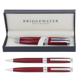 Bridgewater Pen Company Executive Ball Point Pen & Mechanical Pencil Gift Set Collection, Boxed & Sleeved (Galway, Red)