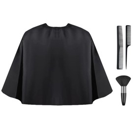 LOPHE Hairdressing Gown Barbers Cape, Black Salon Cape Apron with Neck Duster Brush and Pointed Tail Comb, Waterproof Unisex Cutting Gowns for Hair Styling, Cuts and Colours, Barber Accessories, D