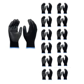Kavish 12 Pack Black PU Coated Work Gloves Seamless Knit Glove With Polyurethane Coat Smooth Grip on Palm Fingers For Men And Women Ideal For General Saftey Work Large Size