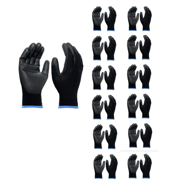 Kavish 12 Pack Black PU Coated Work Gloves Seamless Knit