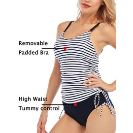 SERENYOU Tankini Women's Two-Piece Tummy Control Summer Swimwear Set Leisure Swimsuits Top with Briefs, stripes