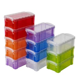 testyu 12 PCS Small Storage Containers with Lids, 4.3" X 2.3" X 1.5" Stackable Small Plastic Box, Colorful Mini Plastic Storage Box for Jewelry Beads Small Crafts Items Accessories