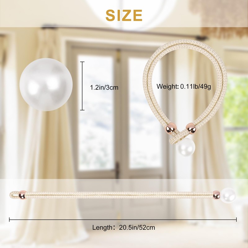 AULEEP Pearl Curtain Tiebacks, Pack of 2 Adjustable Tiebacks for