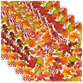 Whaline 4Pcs Fall Cloth Napkin Maple Leaf Dinner Napkin Washable Reusable Table Napkin for Autumn Thanksgiving Harvest Holiday Party Dining Table Decor, 17.7 x 17.7 Inch