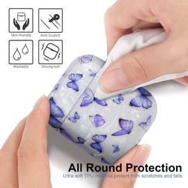 CameCosy Compatible for AirPods 1st&2nd Generation Case with Cute Keychain, Unique Blue Butterfly Shockproof Premium Drop Protection Cover Case for AirPods 1/2