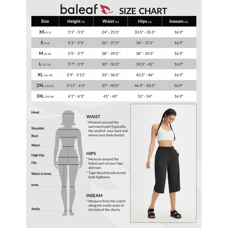 BALEAF Women's Capri Pants Long Shorts Wide Leg Below The