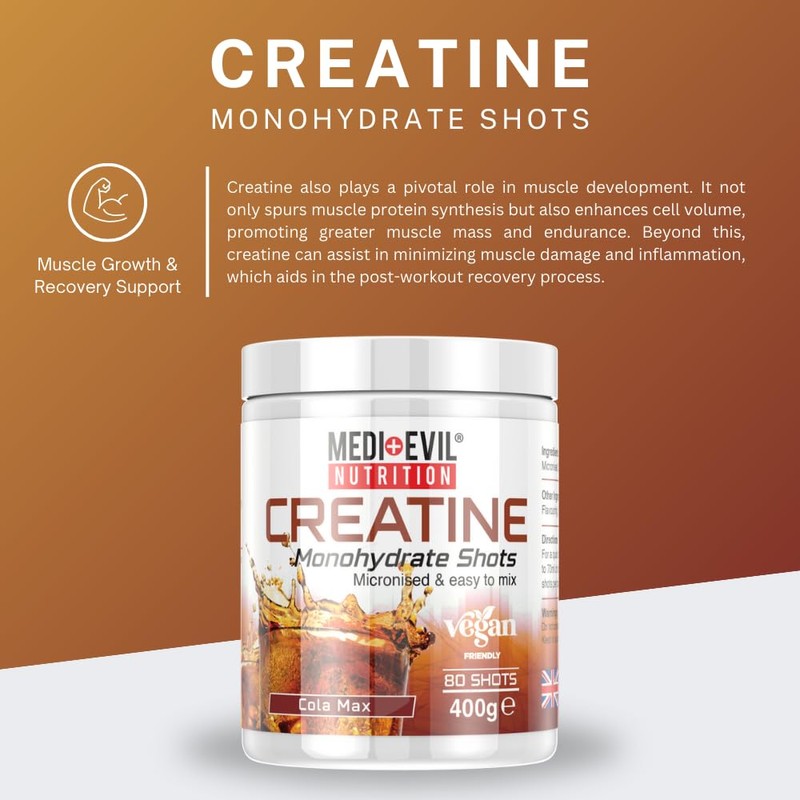 Medi-Evil Nutrition Creatine Monohydrate Powder 400g, Cola Max Flavour, Micronised