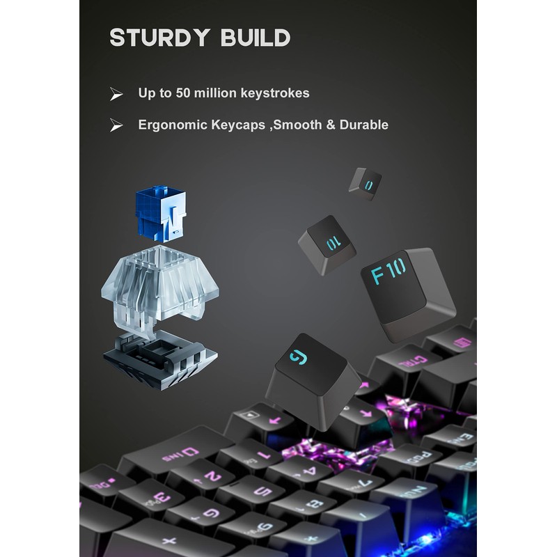 TDT Mechanical Gaming Keyboard,Wired 104 Keys RGB Keyboard with Blue