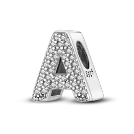 Pandach Women's Charm Pendant Letter A-Z for Bracelet 925 Sterling Silver Charms Beads Fits Bracelet and Necklace Compatible with European Bracelets for Women Girls, Sterling Silver, Cubic Zirconia