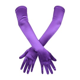 Long Elbow Satin Gloves, Stretchy Long 21inch 1920s Opera Gloves Evening Dancing Party Glove for Women (Purple),purple gloves
