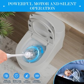 Aloevia Electric Toilet Brush & Scrubber - 320RPM Turbo Spin & 30dB Quiet for Stubborn Stains, IPX7 Waterproof w/Flex Bristles (Toilet/Bathtub/Tile Grout) - White