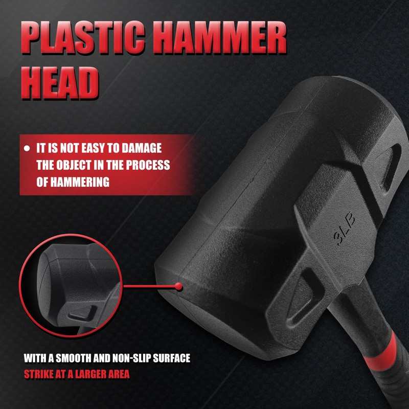 YIYITOOLS 3LB (48oz) Dead Blow Hammer, Heavy Duty One-Piece Forged