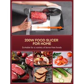 FOHERE 200W Meat Slicer for Home Use, Electric Food Slicer with Two 7.5" Sharp Stainless Steel Blade(Serrated + Smooth) & 0-15mm Precise Thickness Cut Deli Food, Meat, Bread, Fruit, Vegetable, Silver