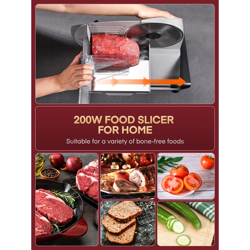 FOHERE 200W Meat Slicer Machine for Home, Electric Food Slicer
