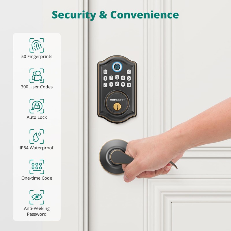 AkaGear DS10 Keyless Entry Door Lock with 2 Lever Handle,