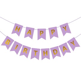 Purple Happy Birthday Banner, Birthday Bunting with Gold Letters for Party Decorations, Swallowtail Happy Birthday Banners for Gilrs Baby Shower Photo Backdrop Supplies A9SRLQ (Purple)