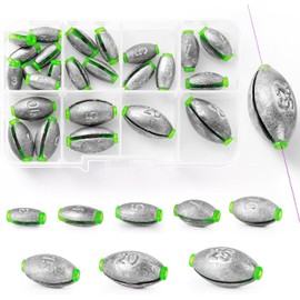 GTHREEJIN 25 Pcs Elliptical Sea Fishing Weights with Plastic Core, Drop Bass Weights Sinker Kit 8 Sizes, Casting Fishing Oval Sinkers,for Carp, River, Saltwater, Freshwater