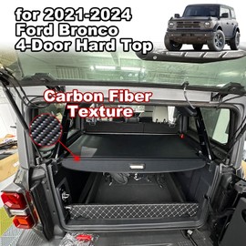 Volcaner Cargo Cover for Ford Bronco Accessories 2024-2021(4-Door),Retractable Carbon Fiber Texture Trunk Cover Security Sun Shade Privacy Screen(Not fit for Bronco Sport & 2-Door Version)