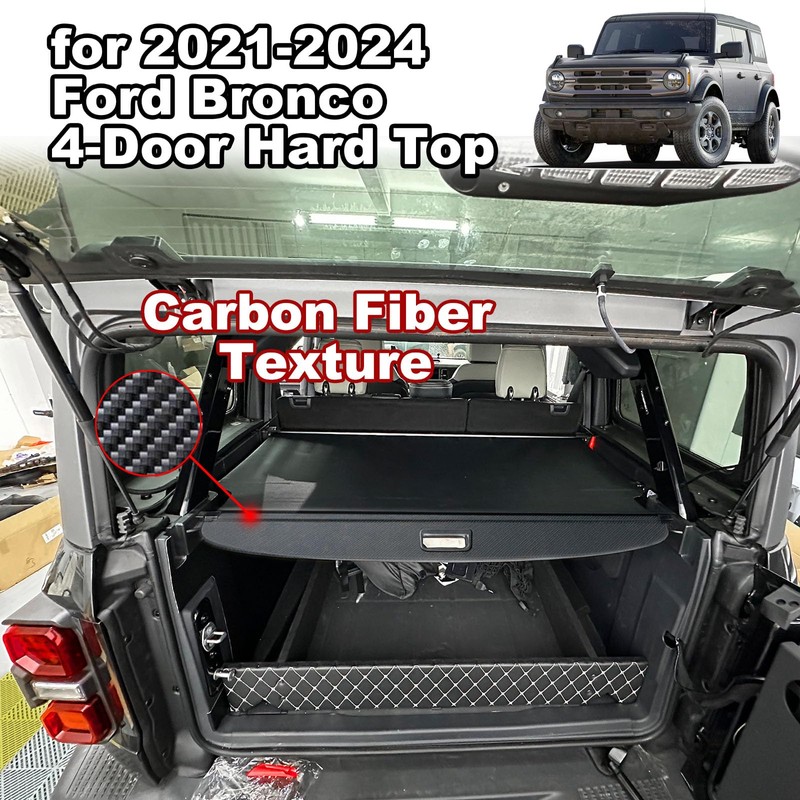 Volcaner Cargo Cover for Ford Bronco Accessories 2024-2021(4-Door),Retractable Carbon Fiber