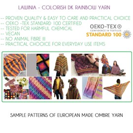 LAWINIA COLORISH Luxury Rainbow Yarn DK, Rainbow Wool for Knitting, Pack of 5 Each 100g - 350m 100% Acrylic DK Knitting Yarn, Multicoloured Wool, Ombre
