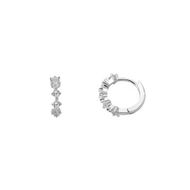 XENOX® Women's Creole Earrings Made of High-Quality 925 Sterling Silver with Zirconia Stones, Sterling Silver