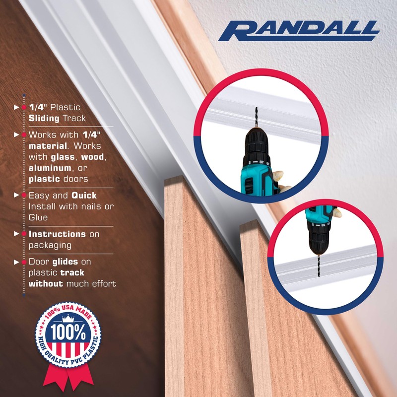 Randall Manufacturing 1/4" Plastic Sliding Door Track (White, 4 FT