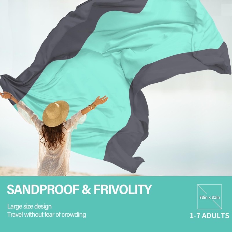 Beach Blanket Waterproof Sandproof 78''X81''/10'X9' Oversized Big Blanket