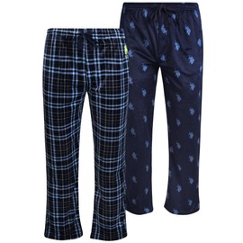 U.S. Polo Assn. Mens Pajama Pants - 2 Pack Breathable Sleep Bottoms - Cozy Fleece Lounge Pants for Men (Sizes: S-XL), Navy Plaid/Navy Print, M