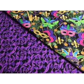 Ms Liss 2 FQs  Mardi Gras Mask & Purple Harlequin- Scroll Coordinated Collection.