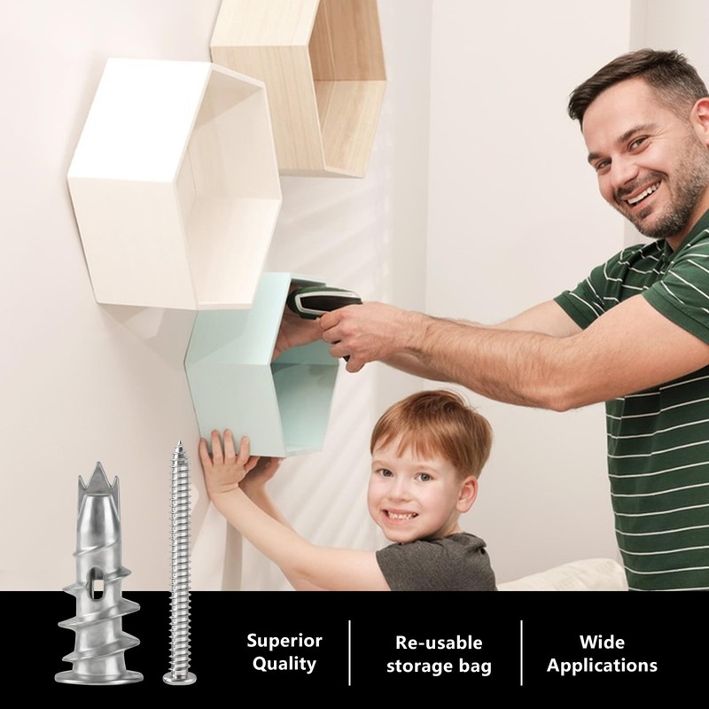 60 Set/120pcs Self Drilling Heavy Duty Plasterboard Fixings,Metal Cavity Plaster