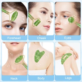 Sbnnfikeb Jade Roller and Gua Sha Set,Gua Sha Facial Tools,Face Roller,Jade Roller for Face,Guasha Tools for Face,Self Care Gift for Men Women