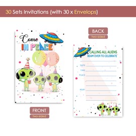 VAVINCI Outerspace Birthday Party Invitations, UFO Party Invites for Boys Girls, 30 Sets with Envelopes
