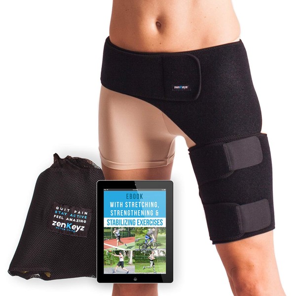 ZENKEYZ Groin Support and Hip Brace for Men & Women- Compression Wrap for Thigh Quad Hamstring Joints Sciatica Nerve Pain Relief Leg Strap