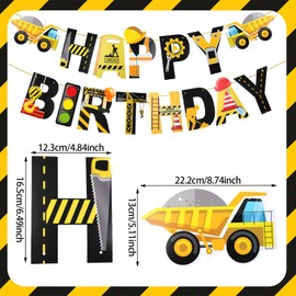 27 Pcs Construction Happy Birthday Banner Truck Theme Hanging Swirls Vehicle Truck Garland Construction Party Ceiling Streamers Decoration for Construction Theme Baby Shower Birthday Party Supplies