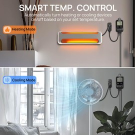 TURBRO Smart Temperature Controller Heating Cooling, WiFi-Enabled Thermostat with Timer and Temperature Monitoring for Home Brewing, Seedling, Greenhouse, and Reptile Terrarium, TC01