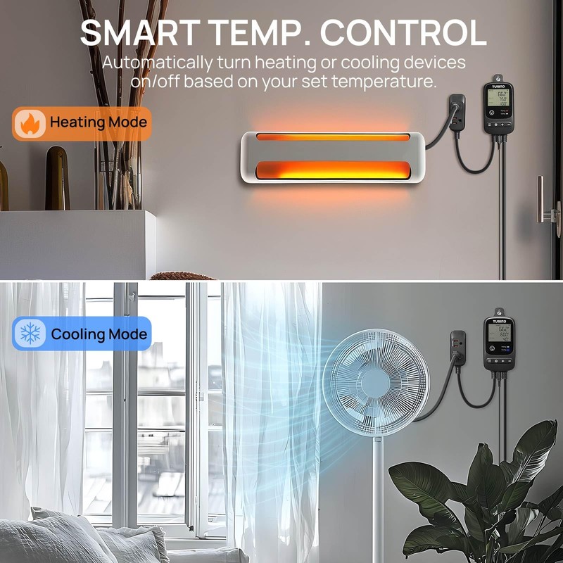 TURBRO Smart Temperature Controller Heating Cooling, WiFi-Enabled Thermostat with Timer