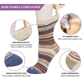 Justay Comf 5pairs Women Socks Merino Wool Winter Thermal Soft Classic Chunky Socks for Ladies Breathable Premium Hiking Socks Sweat-wicking, Gift for Women （4-8 Beige, gray, red）