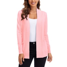 Urban CoCo Women's Lightweight Open Front Knit Cardigan Sweater Long Sleeve with Pocket (Pink, L)