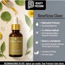 Serum Facial Nocturno - Hidrata - Retinol - Centella Asiática - Vitamina E - 35ml - Retinol Serum - Beauty Freedom - Skin Care - Aplicación Nocturna