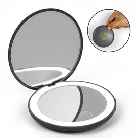 LanJo Lighted Compact Mirror – Air Zodiac (Gemini, Libra, Aquarius) – Rechargeable Travel Makeup Mirror with 1x/5x Magnification – Charcoal Grey