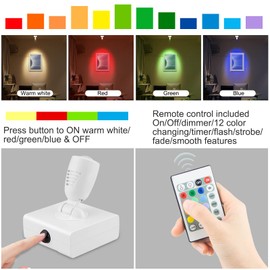 HONGUT Wireless LED Spotlight, Wall Picture Lights,12 Colors Changing Accent Artwork Lighting, Picture Light for Paintings, Indoor Closet Lights, Puck Lights with Remote, Display Lights-2Pack