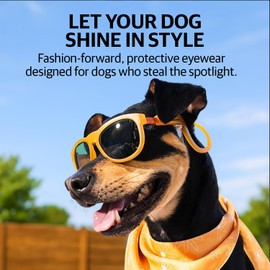 King Sunglasses for Medium-Sized Dog - UV Protective Lenses, Debris Protection, Pannus Prevention, Invisible Chinstrap, Interchangeable Lenses, NYC Design - Sunrise